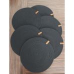 6 Kişilik Amerikan Servis Supla Takımı Siyah Renk Hediyelik Sofra Mutfak Hasır Sepet Sunum 33X33 cm - 33 x 33 cm
