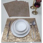 6 Kişilik Dikdörtgen Suni Deri Amerikan Servis Supla (PLACEMAT)/30 x 40 cm /6 Adet - Gold