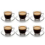 6 Kişilik Şeffaf Cam Kahve Fincan Takımı - 12 Parça Modern Espresso ve Türk Kahvesi Seti - Isıya Dayanıklı Cam Fincan ve Tabak Seti