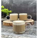 6 Lı Boncuk Desen Kulplu Cam Kupa 300 Cc Beyaz
