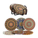 6 lı Çini Desenli (Autum) Metal Bardak Altlığı ve Metal Stand