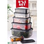 6 Lı Dikdörtgen Antrasit Saklama Kabı Seti 300 Ml-500 ml 800 ml 1200 ml 1900 ml 2900 ml