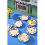 6 Lı Pasta Sunum Tabağı Seti - Modern Kuş Desen Çizgili Kek Tatlı Kurabiye Tabak Takımı Mavi - 17 Cm