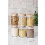 6 Lı Set Bambu Kapaklı Cam Kavanoz & Erzak Saklama Kabı 800 Ml Orta Boy ( Vakum Kapak )