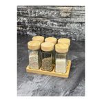 6 Lı Stantlı Bambu Kapaklı Kare Baharatlık Kavanoz Seti Takımı 300ml