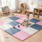 6 Parça 50X50 Puzzle Mat - 100X150 cm Kurulumlu Oyun Spor Pilates Matı Puzzle Halı Tatami 13MM - 100 x 150 cm - Beyaz - Pembe - Lacivert