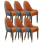 6 Parça AMENAS Mikrofiber Deri Yemek Sandalyesi Seti Masif Ahşap Ayaklı - Mutfak, Oturma Odası, Salon, Tezgah, Yatak Odası, Balkon Mobilyaları - Çimento Grisi ve Turuncu Renk Kombinasyonu