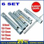 6 parça ÇİFT TARAFTAN SIKMALI BORU-BUJİ, LOKMA KOVAN ANAHTAR SET