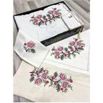 6 Parça Etamin Işlemeli Kutulu Seccade Takımı Çeyizlik Bohçalık Gelin Damat Seccade Seti - 70 x 120 cm - Bej
