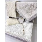 6 Parça Kadife Seccade Takımı Çeyizlik Bohça Kutulu Gelin Damat Seti - 70 x 120 cm - Bej