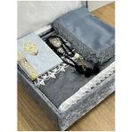 6 Parça Kadife Seccade Takımı Çeyizlik Bohça Sandıklı Gelin Damat Seti - 70 x 120 cm - Gri