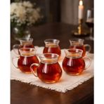 6 Parça Keyfi Ala Kulplu Pinterest Model Tombul Çay Bardağı Borosilikat Cam 200 ml