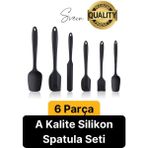 6 Parça Silikon Spatula Fırça Kaşık Bıçak Yemek Hazırlık Pasta Mutfak Seti Yanmaz Yapışmaz Siyah