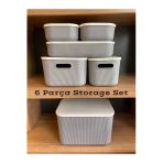 6 Parca Storage Gri Set 5 Boy Cok Amacli Dolap Ici Kapakli Duzenleyici Kutu Dekoratif Saklama Kutusu