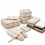 6 Parça Valiz Düzenleyici Organizer Seti- Seyahat Bavul İçi Düzenleme Çantası, Packing Cube Organizer Seti (Krem Ekose)