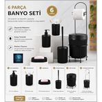 6 Parçalı Banyo Aksesuar Seti, Siyah, Modern Tasarım, Sıvı Sabunluk, Diş Fırçalık, Sabunluk, Tuvalet Fırçası, Çöp Kovası (SİYAH)