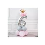 6 Yaş Gümüş Rakam Ve Kral Tacı Folyo Balon Doğum Günü
