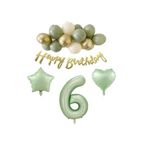 6 Yaş Happy Bırthday Yazılı Banner Su Yeşili Renk Rakam Kalp Yıldız Folyo ve Latex Balon Seti