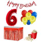 6 Yaş Kırmızı Balon Rakam Folyo Banner Mısır Kutusu Masa Eteği