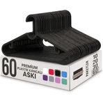 60 Adet Slim Plastik Elbise Askısı, Gardrop İçin Alan Tasarruflu Pantolon Gömlek Ceket Etek Askısı, Kıyafet Askısı, 39.5 cm x 17.5 cm (60, SİYAH)