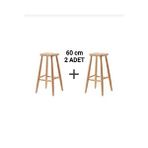 60 Cm ( 2 Adet ) Ham Ahşap Kare Bar Tabure Sandalye Kayın
