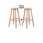 60 Cm ( 2 Adet ) Ham Ahşap Yuvarlak Bar Tabure Sandalye Kayın