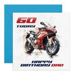 60. Doğum Günü Kartı - "Baba Motosikleti" - Baba, Baba, Baba, Baba, O'na Hediyeler - Biniciler için Altmışıncı Hediye - Eğlenceli Çıkartmalarla Gelir