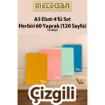 60 Yaprak (120 Sayfa) Okul Defteri - Not Defteri 4'lü Set A5 Ebat Tel Dikişli Karton Kapak - Bej
