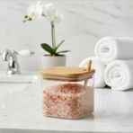 600 Ml Bambu Kapaklı Kaşıklı Kare Cam Kavanoz, Vakumlu Ahşap Kapaklı Baharatlık, Kendinden Kaşık Yuvalı Şeker, Kahve Banyo Tuzu Saklama Kabı