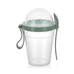 600 ml Grano Müsli Kabı Kaşıklı Hazneli Meyveli Yoğurt Kabı Piknik İş Atıştırmalık Gevrek Diyet Tutamaçlı Müsli Granola Süt Bardağı Gıda Saklama Kabı (1, Yeşil)