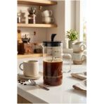 600ml Borosilikat Cam French Press Isıya Dayanıklı Kahve ve Bitki Çayı Demleyici Siyah Süzgeçli