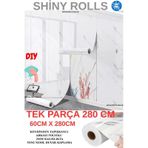 60cm x 280cm Tek Parça Rulo Shiny Beyaz Mermer Desenli Banvo Salon Wc Yapışkanlı Duvar Paneli Kağıdı