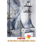 60cm X 3 Metre Tek Parça Yapışkanlı Mavi Gold Mermer Desenli Duvar Paneli Kağıdı Silinebilir Tx-6969 Altın - Turkuaz