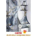 60Cm X 3 Metre Tek Parça Yapışkanlı Mavi Gold Mermer Desenli Duvar Paneli Kağıdı Silinebilir Tx-6969
