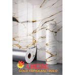 60cm X 3 Metre Tek Parça Yapışkanlı Rulo Gold Mermer Desenli Duvar Paneli Kağıdı Silinebilir Tjjc Altın - Beyaz
