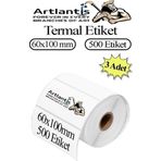 60x100 mm Barkod Etiketi Yapışkanlı 3 Adet Rulo Etiket Termal Barkot Terazi Etiketi 500 lü Barkod Yazıcılarına Uyumludur
