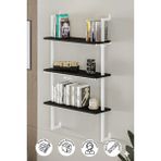 60X20 cm Beyaz Metal 3 Raflı Duvar Rafı | Kitaplık & Mutfak Banyo Organizer - Siyah