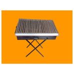60X35CM Mangal-Portatif Ayaklı -Eamye Gövde-Krom Çelik Oluku Izgara - 60 x 35 cm