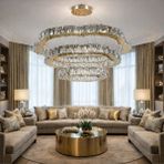 60X45X35 Kafkas Diamond Royale Gold Modern Kristal Avize - Altın