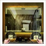 60X80 cm Günışığı Ledli Tasarım Kumlamalı Dokunmatik Tuşlu Buğu Önleyicili Banyo Aynası