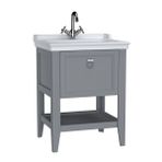 62178 Vitra Valarte Tek Çekmeceli Etajerli Lavabo Dolabı, 65 cm, Mat Gri (Lavabo Dahil-Krom Kulplu)