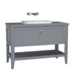 62202 Vitra Valarte Tek Çekmeceli Tezgah Üstü Lavabo Dolabı, 120 cm, Mat Gri (Lavabo Dahil-Krom Kulplu)
