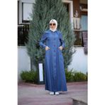6463-DENIM Kapşonlu Ferace Koyu Mavi