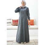 6463-Kapşonlu Denim Ferace Gri