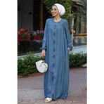 6470-Denim Fermuarlı Ferace Koyu Mavi