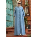 6470-Denim Fermuarlı Ferace Mavi