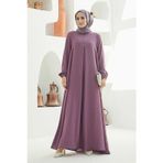 6482-ÖN TEK PİLELİ KREP ELBİSE Lila