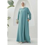 6482-ÖN TEK PİLELİ KREP ELBİSE Mint Yeşili