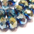 65 adet Çek Bohem kristal inciler 8 x 6 mm Çek incileri CZ cam kesim boncuklar fasetli yuvarlak boncuklar cam boncuklar (metalik yeşil mavi)