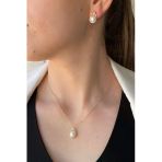 6,5 Mm Damla Doğal İnci Küpe Kolye İkili Set